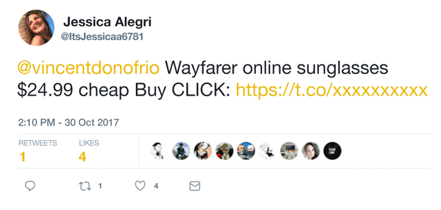 Illustration for article titled Head Over Heels: Vincent D’Onofrio Is Falling Deeply In Love With A Twitter Spambot Trying To Sell Him Ray-Bans